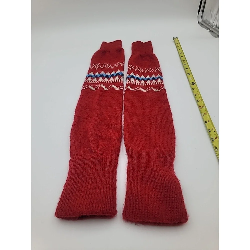 Women's Knit Multicolor Leg Warmers Red‎ White Blue Some Flaws